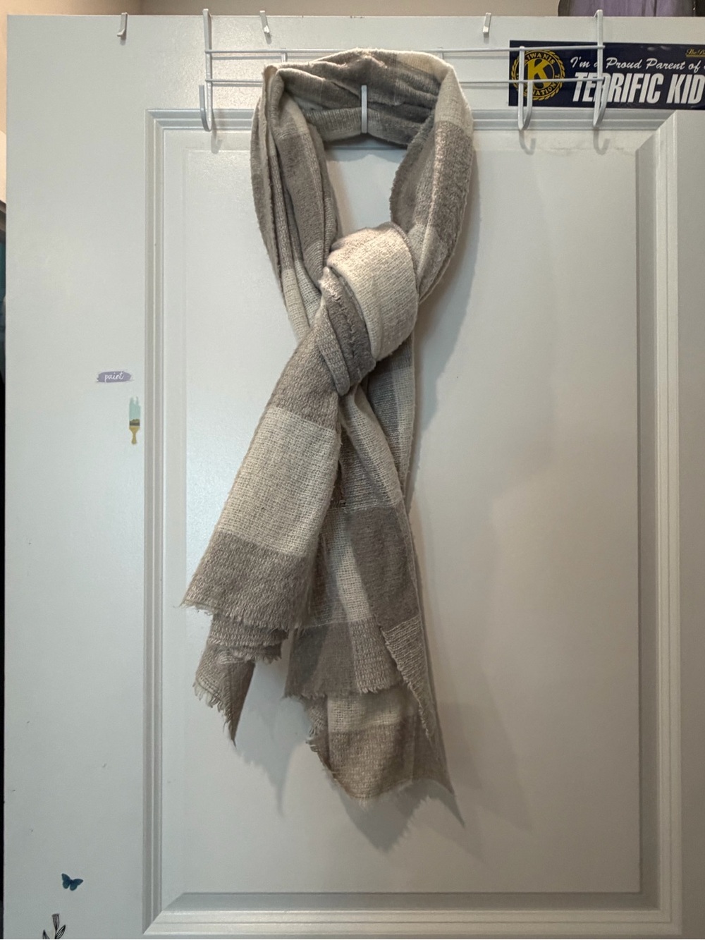 Old Navy Neutral Checkered Throw in Beige and Light Gray